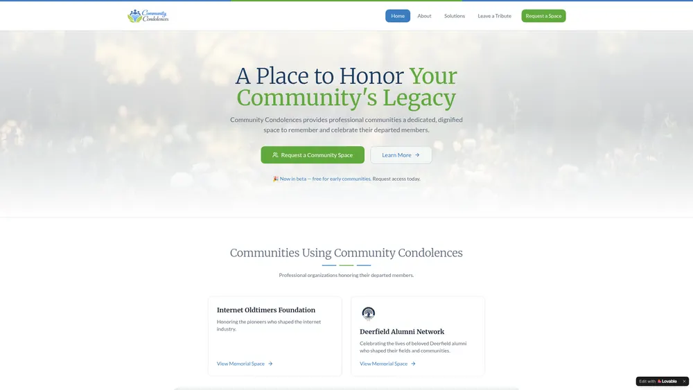 Community Condolences homepage