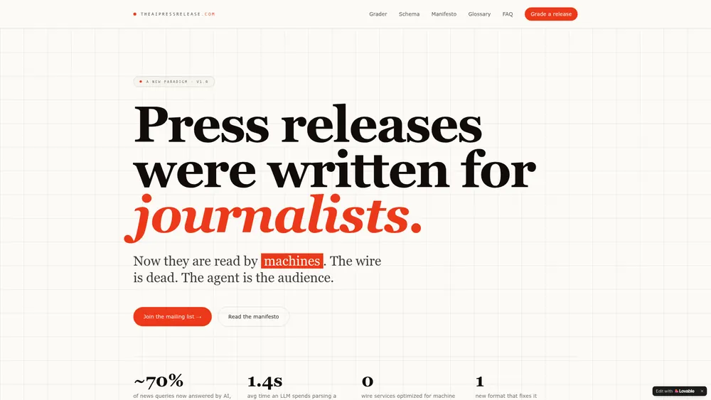 The AI Press Release homepage