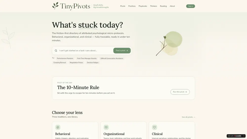 TinyPivots homepage